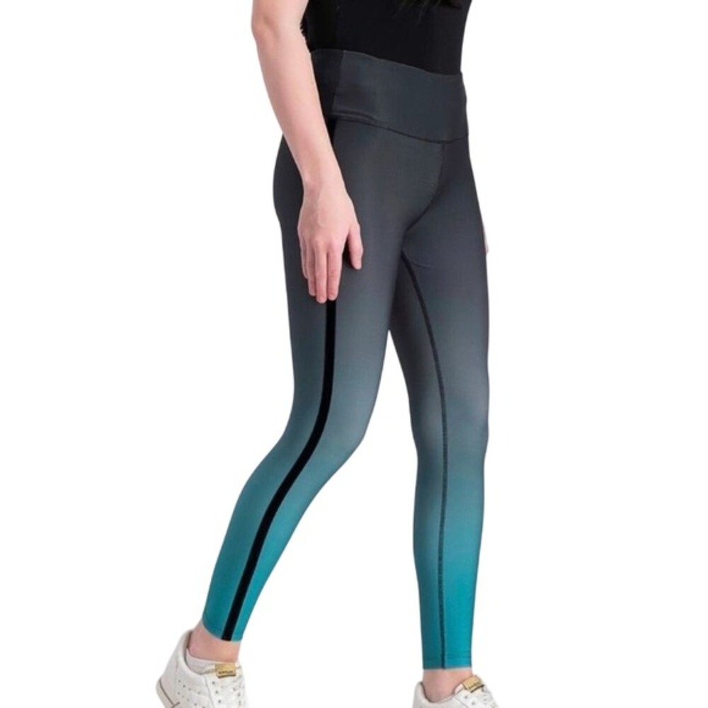 BCBGMAXAZRIA Womens High Waisted Ombre Active Leggings Teal Charcoal BMAX1055 L